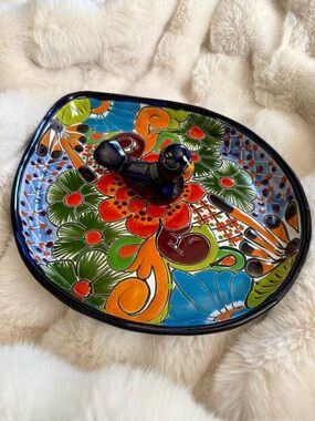 Artisan Ceramic Mexican Talavera Bird Appetizer Dish